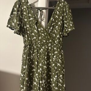 Green Floral Wrap Romper